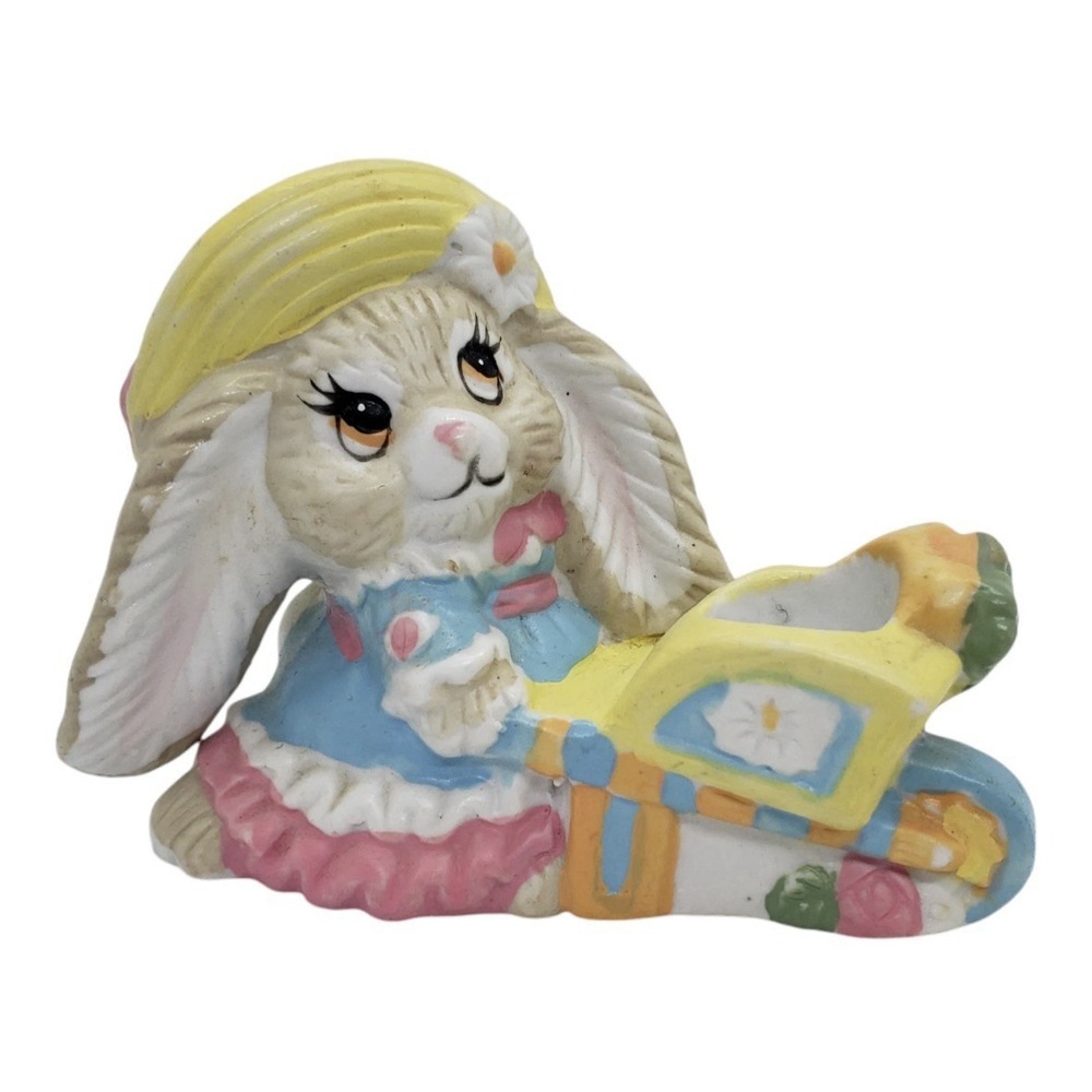 Vintage Spring Bunny Candle Holder Pastel Easter Taper Cottage Core MCM Flower‎